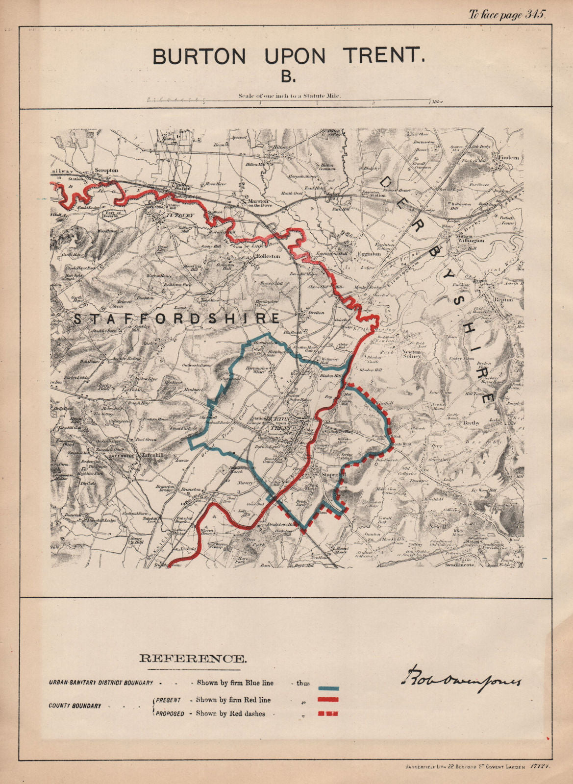 Burton Upon Trent. JONES. PARLIAMENTARY BOUNDARY COMMISSION 1888 old map